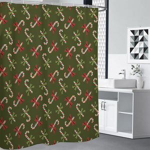 Xmas Candy Cane Pattern Print Shower Curtain