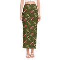 Xmas Candy Cane Pattern Print Side Slit Maxi Skirt