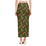 Xmas Candy Cane Pattern Print Side Slit Maxi Skirt