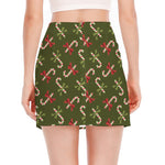 Xmas Candy Cane Pattern Print Side Slit Mini Skirt