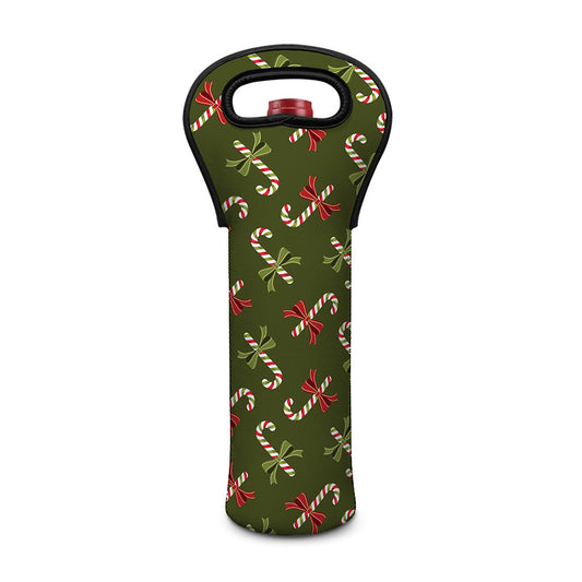 Xmas Candy Cane Pattern Print Single Neoprene Wine Tote