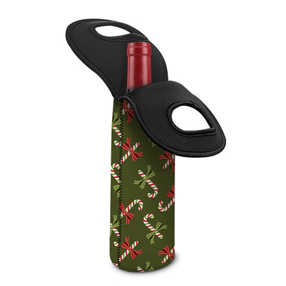 Xmas Candy Cane Pattern Print Single Neoprene Wine Tote
