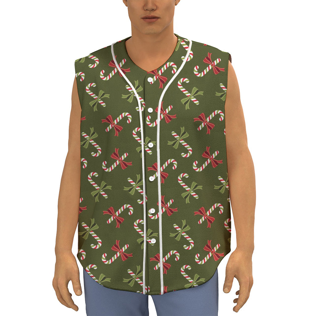 Xmas Candy Cane Pattern Print Sleeveless Baseball Jersey