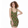 Xmas Candy Cane Pattern Print Sleeveless Bodycon Dress