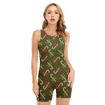 Xmas Candy Cane Pattern Print Sleeveless One Piece Swimsuit