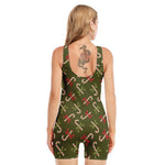 Xmas Candy Cane Pattern Print Sleeveless One Piece Swimsuit