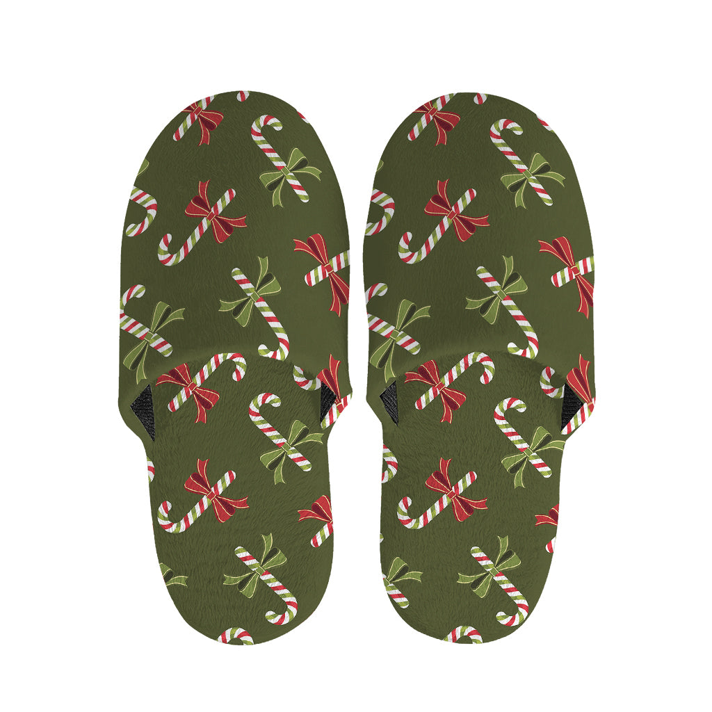 Xmas Candy Cane Pattern Print Slippers