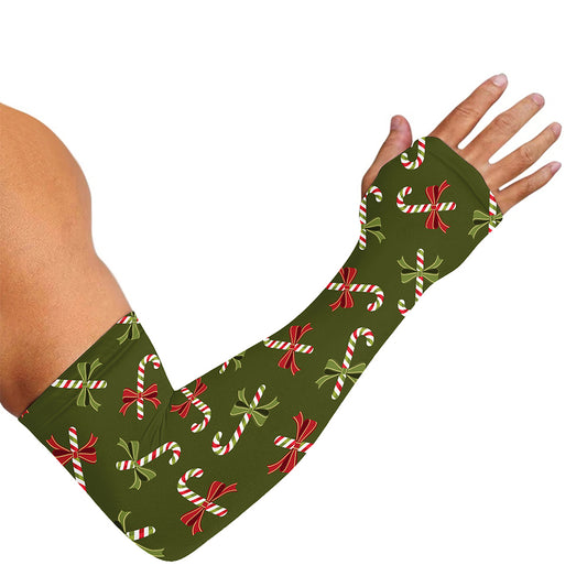 Xmas Candy Cane Pattern Print Sun Protection Arm Sleeves