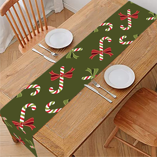 Xmas Candy Cane Pattern Print Table Runner