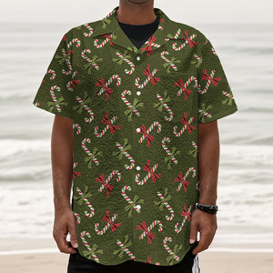 Xmas Candy Cane Pattern Print Textured Short Sleeve Shirt