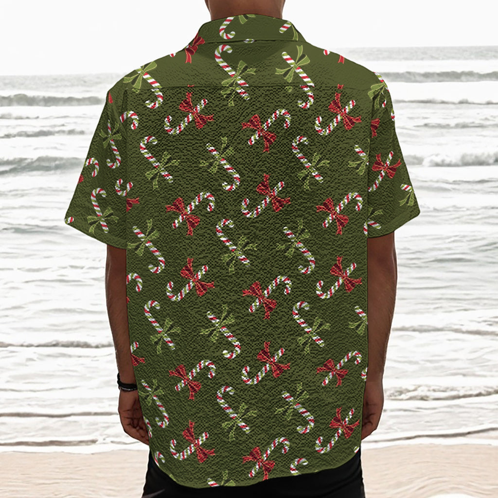 Xmas Candy Cane Pattern Print Textured Short Sleeve Shirt