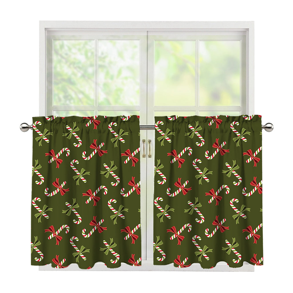 Xmas Candy Cane Pattern Print Tier Curtains