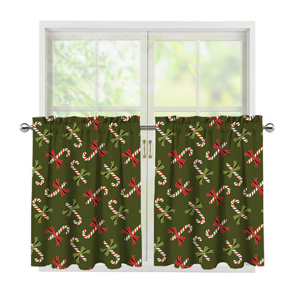 Xmas Candy Cane Pattern Print Tier Curtains