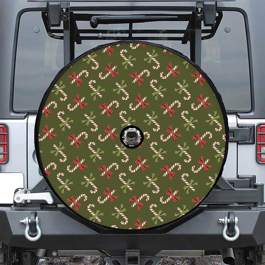Xmas Candy Cane Pattern Print Tire Cover With Camera Hole