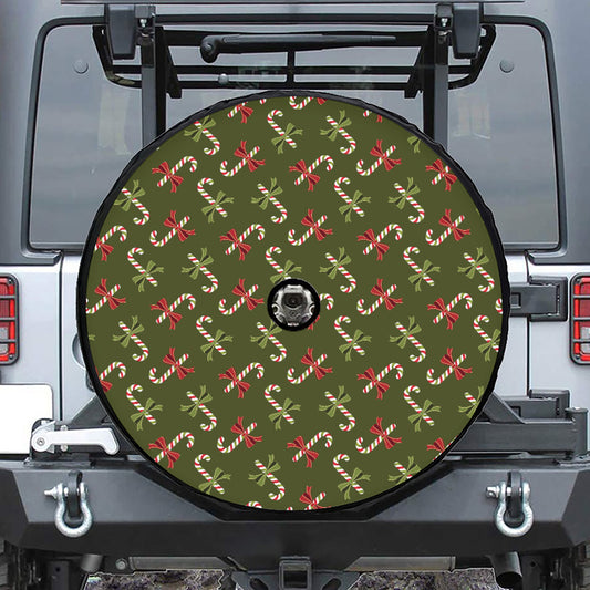 Xmas Candy Cane Pattern Print Tire Cover With Camera Hole