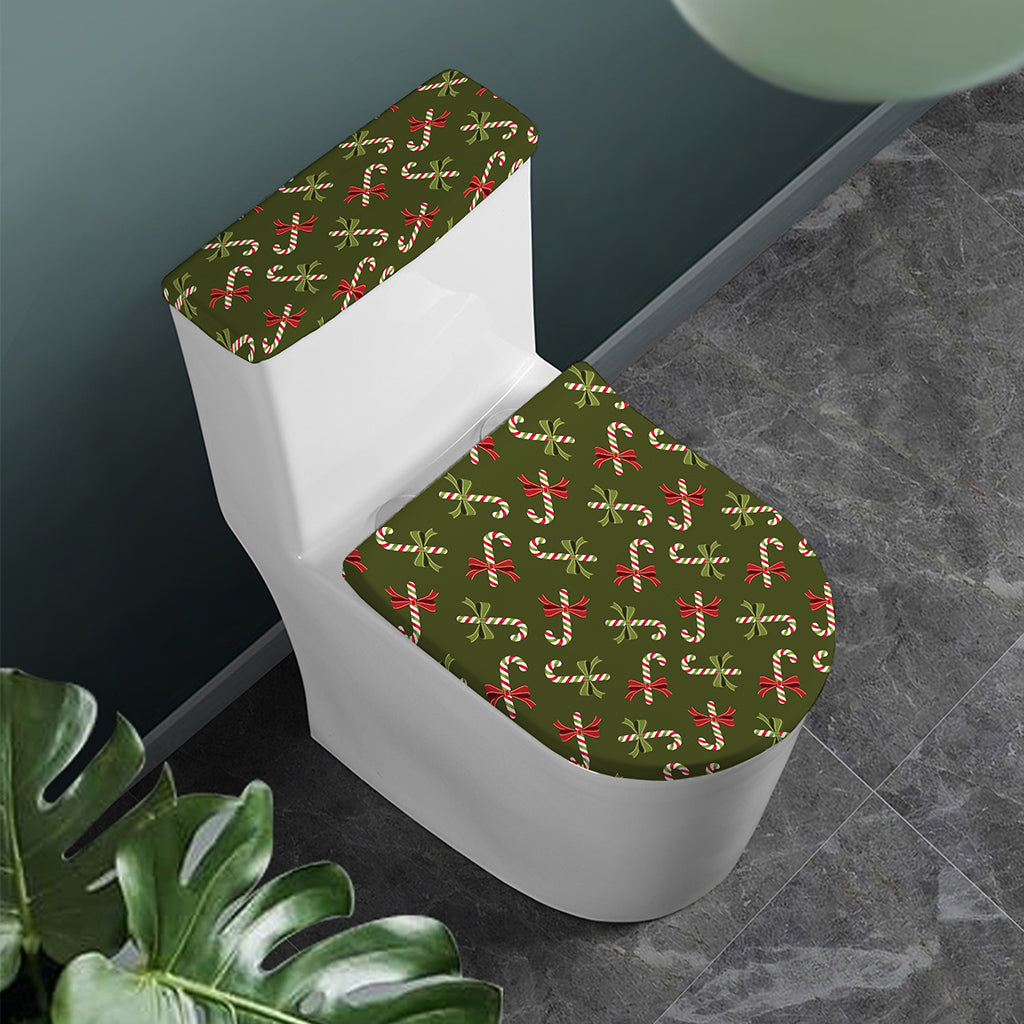 Xmas Candy Cane Pattern Print Toilet Lid And Tank Cover Set