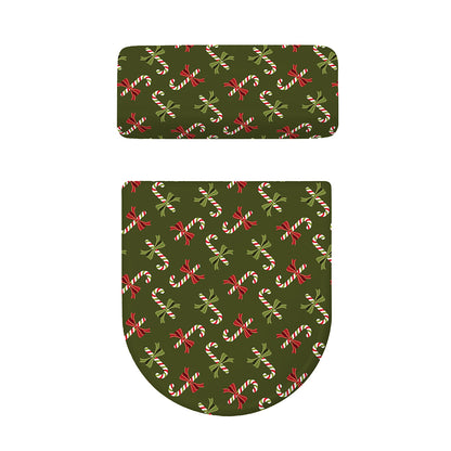 Xmas Candy Cane Pattern Print Toilet Lid And Tank Cover Set