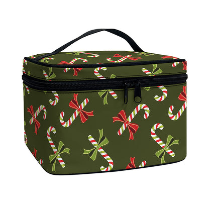 Xmas Candy Cane Pattern Print Travel Makeup Bag