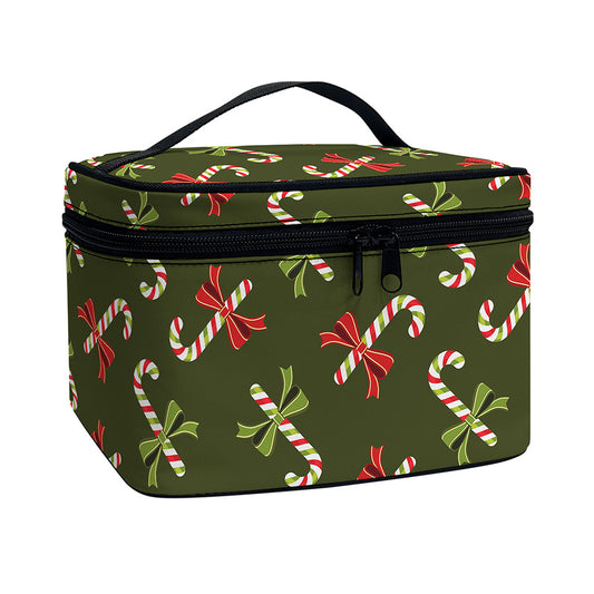 Xmas Candy Cane Pattern Print Travel Makeup Bag