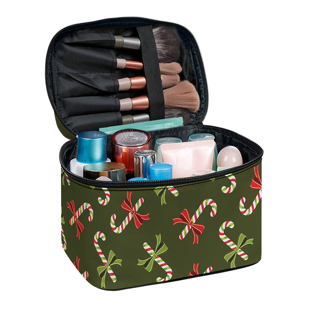 Xmas Candy Cane Pattern Print Travel Makeup Bag