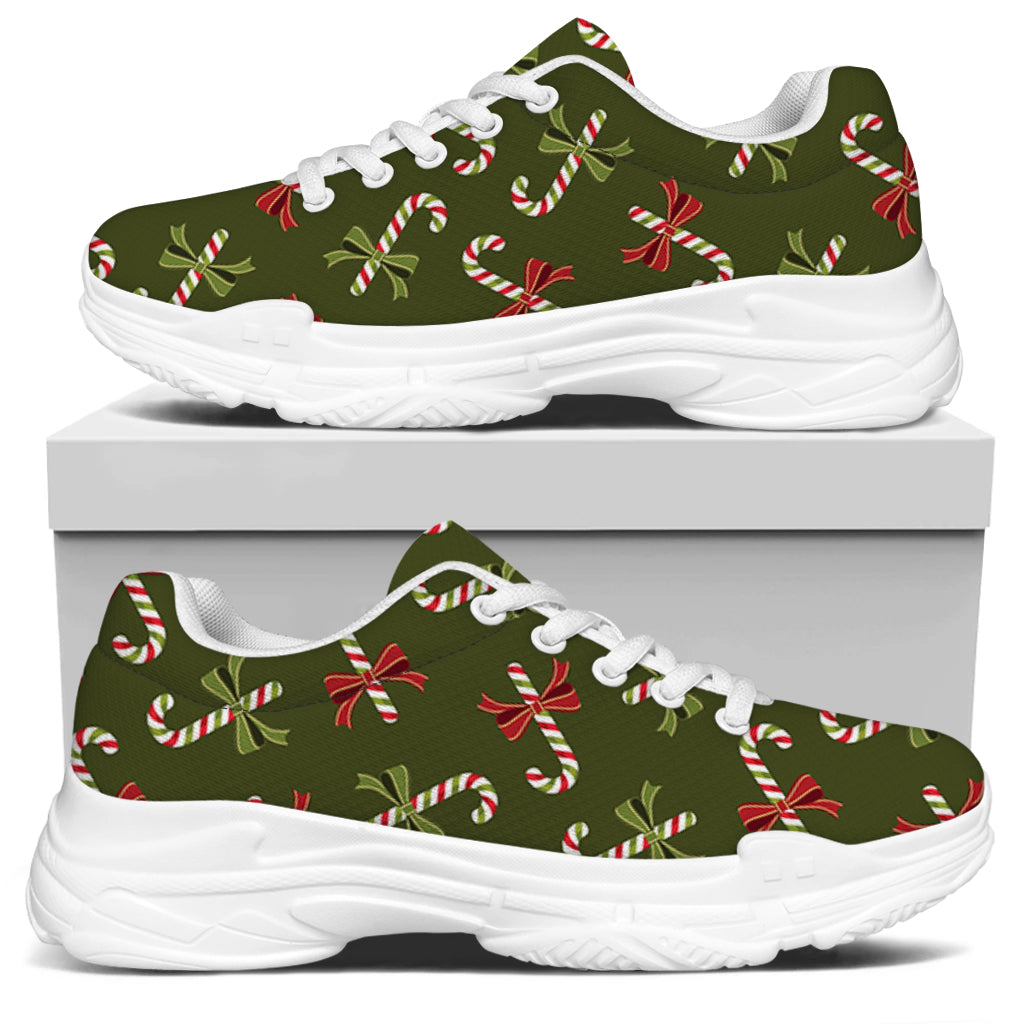 Xmas Candy Cane Pattern Print White Chunky Shoes