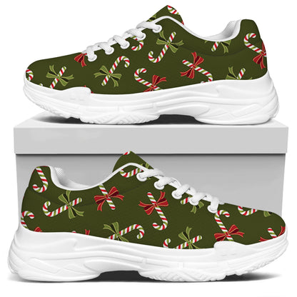 Xmas Candy Cane Pattern Print White Chunky Shoes