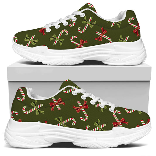 Xmas Candy Cane Pattern Print White Chunky Shoes