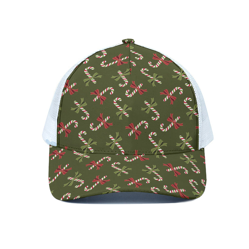 Xmas Candy Cane Pattern Print White Mesh Trucker Cap