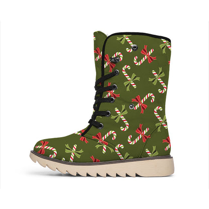 Xmas Candy Cane Pattern Print Winter Boots