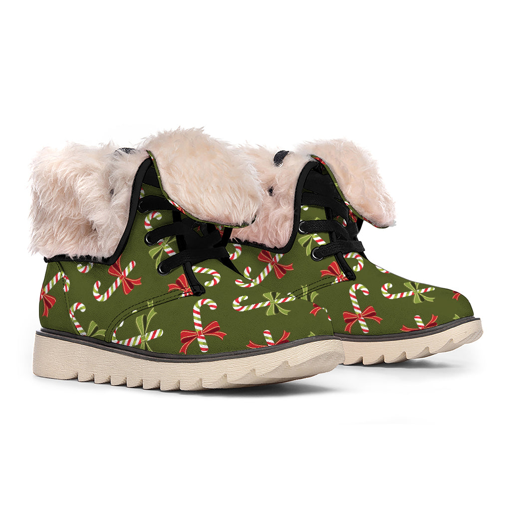 Xmas Candy Cane Pattern Print Winter Boots