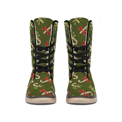 Xmas Candy Cane Pattern Print Winter Boots