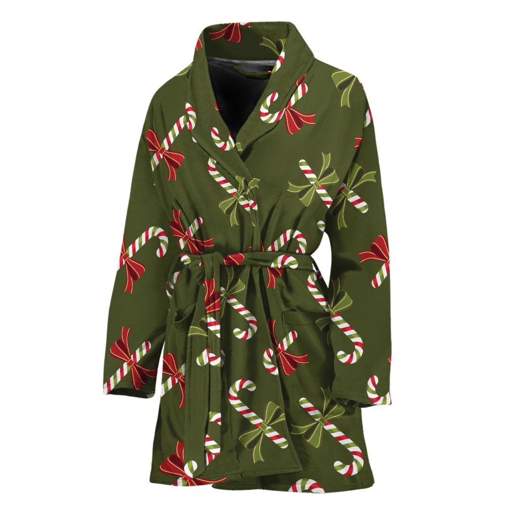 Xmas Candy Cane Pattern Print Women's Bathrobe