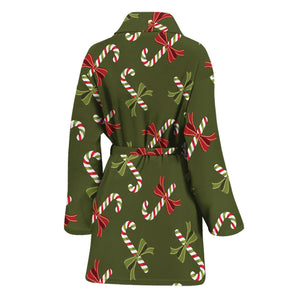 Xmas Candy Cane Pattern Print Women's Bathrobe