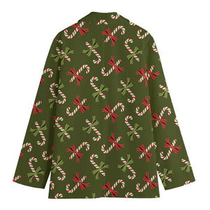 Xmas Candy Cane Pattern Print Women's Blazer