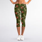 Xmas Candy Cane Pattern Print Women's Capri Leggings