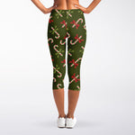 Xmas Candy Cane Pattern Print Women's Capri Leggings