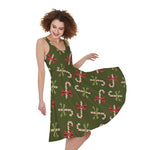 Xmas Candy Cane Pattern Print Women's Sleeveless Dress