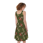 Xmas Candy Cane Pattern Print Women's Sleeveless Dress