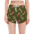 Xmas Candy Cane Pattern Print Women's Split Running Shorts