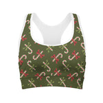 Xmas Candy Cane Pattern Print Women's Sports Bra