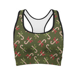 Xmas Candy Cane Pattern Print Women's Sports Bra