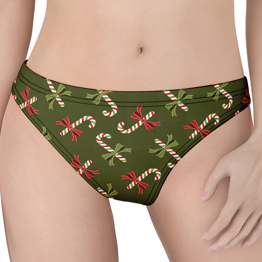 Xmas Candy Cane Pattern Print Women's Thong