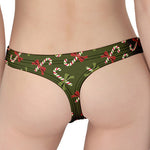 Xmas Candy Cane Pattern Print Women's Thong