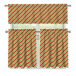 Xmas Candy Cane Stripes Print 3 Piece Kitchen Curtains