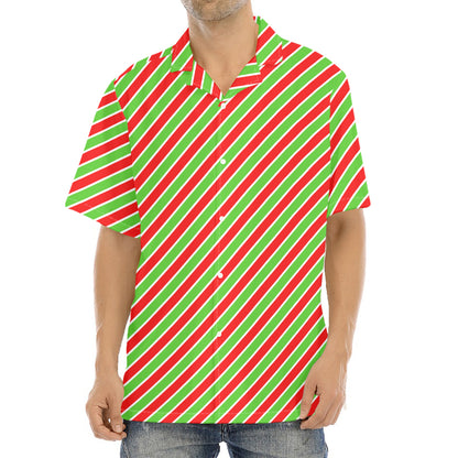 Xmas Candy Cane Stripes Print Aloha Shirt