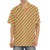 Xmas Candy Cane Stripes Print Aloha Shirt