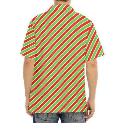Xmas Candy Cane Stripes Print Aloha Shirt