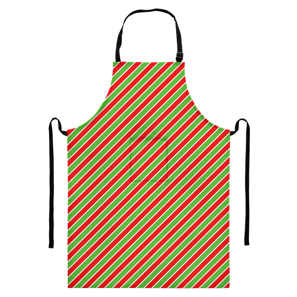 Xmas Candy Cane Stripes Print Bib Apron With Pocket