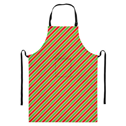 Xmas Candy Cane Stripes Print Bib Apron With Pocket