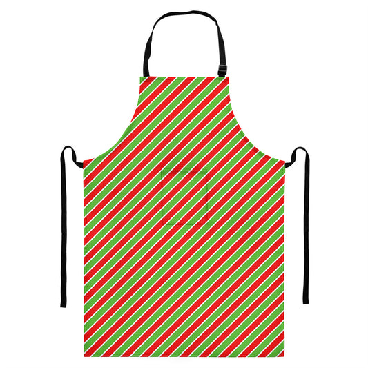 Xmas Candy Cane Stripes Print Bib Apron With Pocket